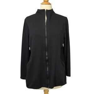 Eileen Fisher System Black Ponte Knit Jacket Stand Collar Full Zip Tencel Size M